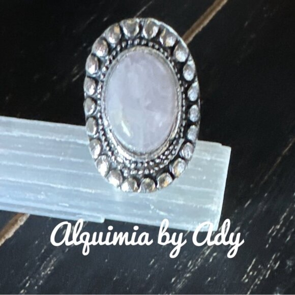 Alquimia Jewelry - Pink quartz  chunky silver gem ring Adjustable cuff